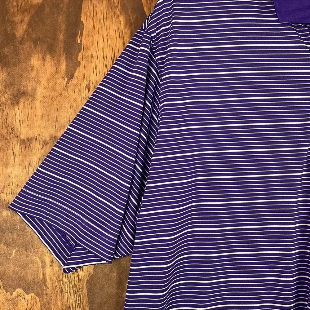 Adidas ClimaLite Mens Polo Purple White Stripe Short Sleeve Polyester Medium